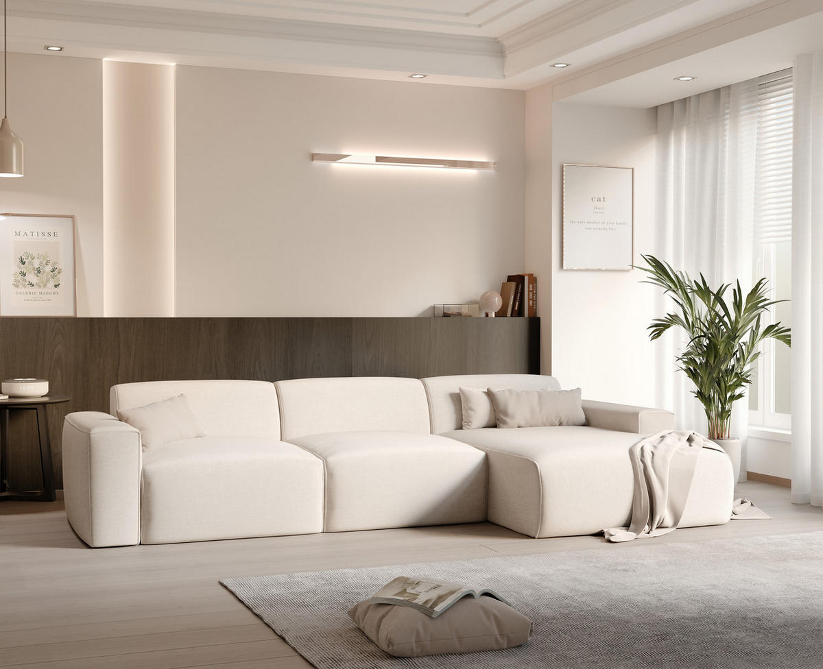 ECKSOFA DOVE Chenille-Stoff in Beige - Beige, Holzwerkstoff/Kunststoff (250/90cm) - Idohome