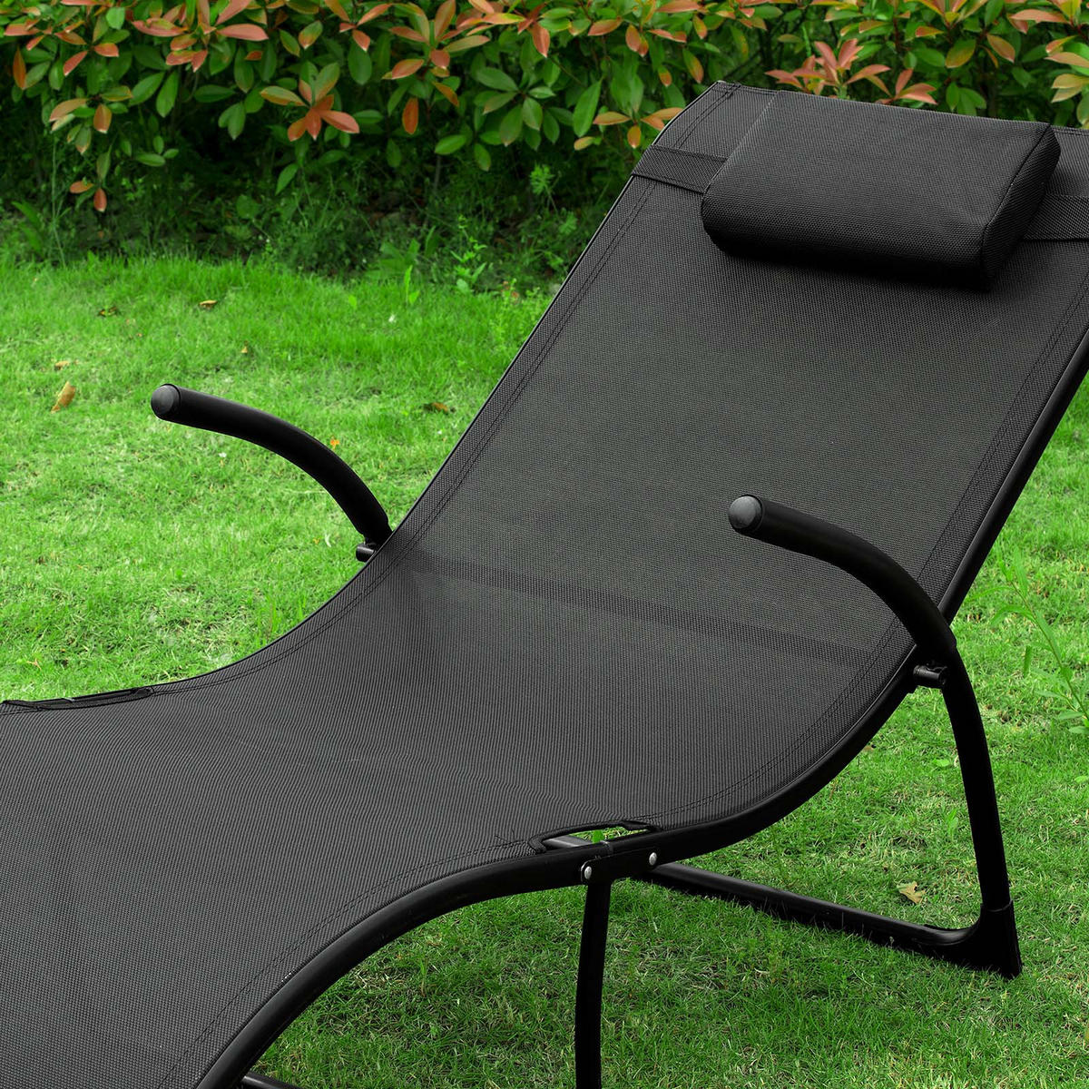 SONNENLIEGE Schwarz - Schwarz, Metall (60/69/173cm) - SoBuy