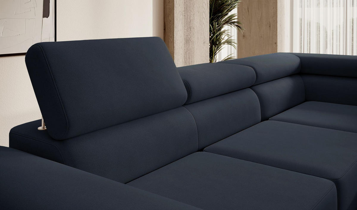 ECKSOFA Stevil Dunkelblau Velours - Silberfarben/Dunkelblau, Textil/Metall (275/203cm) - Selsey