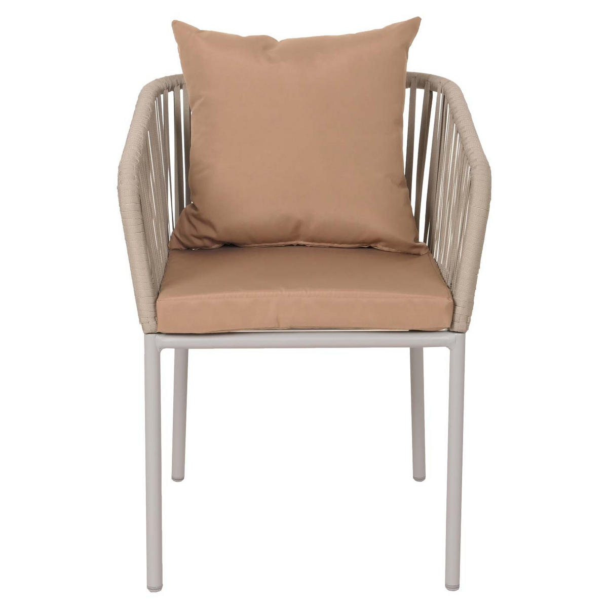 GARTENSTUHL 2er-Set 75x55x55cm wetterfest Aluminium Seilgeflecht Rope Grau Kissen Taupe - Grau, Metall (55/75/55cm) - PROREGAL