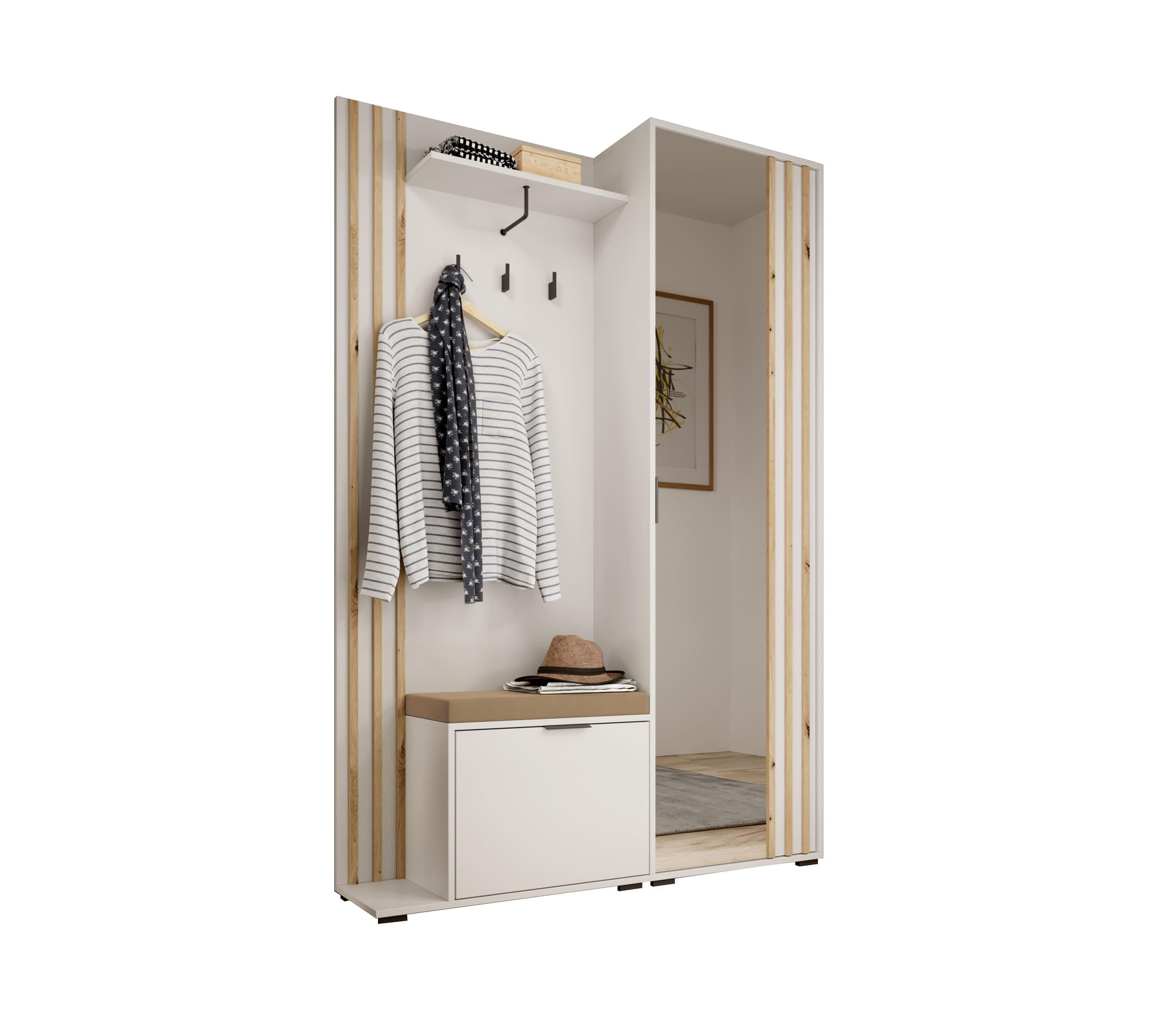 GARDEROBENSCHRANK - JOHN (Weiß + Mit Kissen) - Weiß, Holzwerkstoff (135/197/40cm)