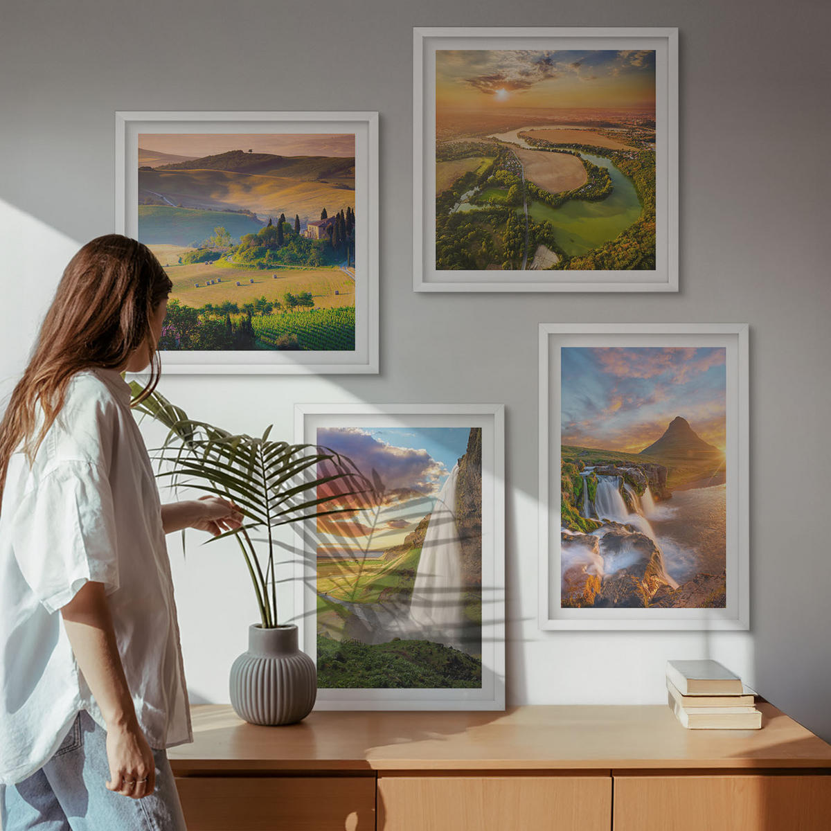 BILDER SET 4er Set - 50x50 cm & 40x60 cm Weißer Rahmen - Italienische Sonnenuntergänge - Weiß, Kunststoff (50/50cm) - TULUP