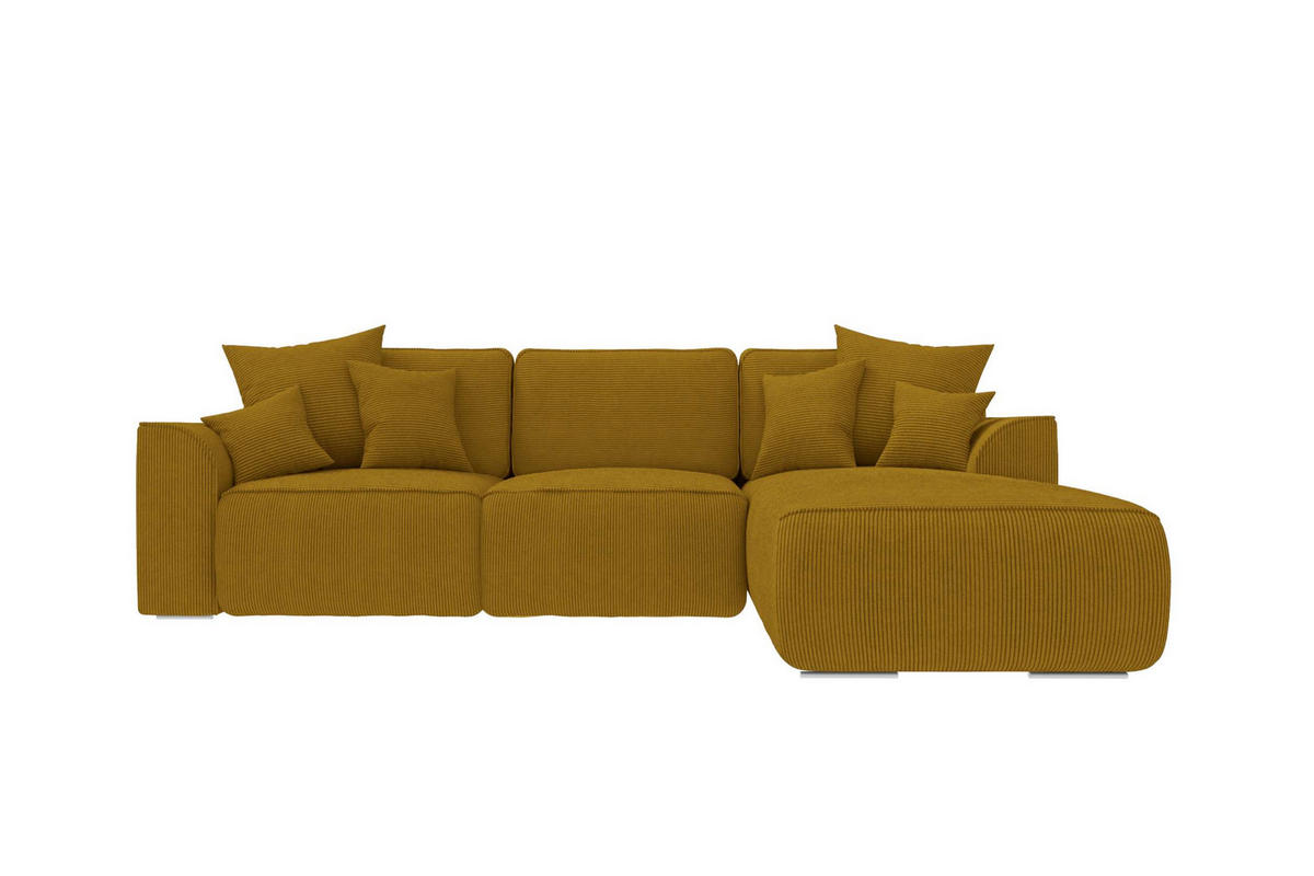 ECKSOFA GUSTO Cordstoff Goldfarben Rechts inkl. Schlaffunktion - Chromfarben/Goldfarben, Kunststoff/Textil (295/194cm) - 99rooms