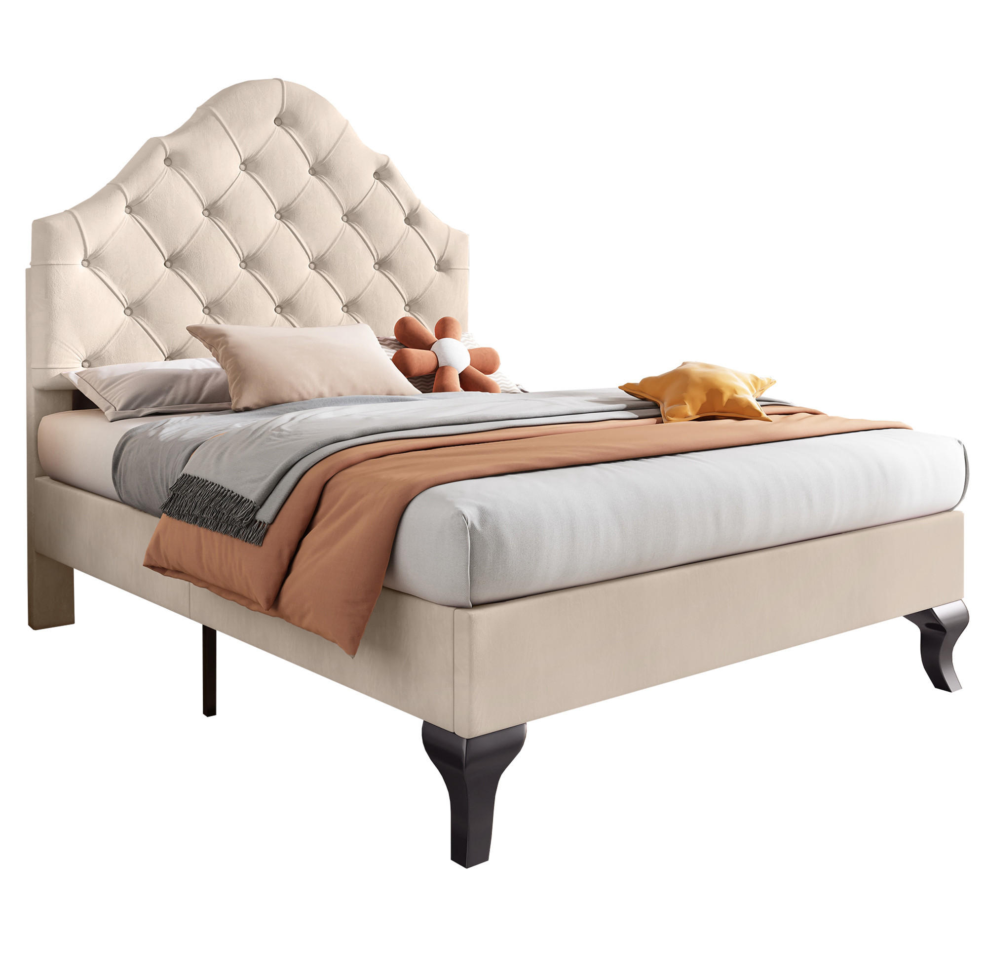 POLSTERBETT 90/200 cm Beige mit höhenverstellbarem Kopfteil und Lattenrost - Beige, Textil (90/200cm) - OKWISH
