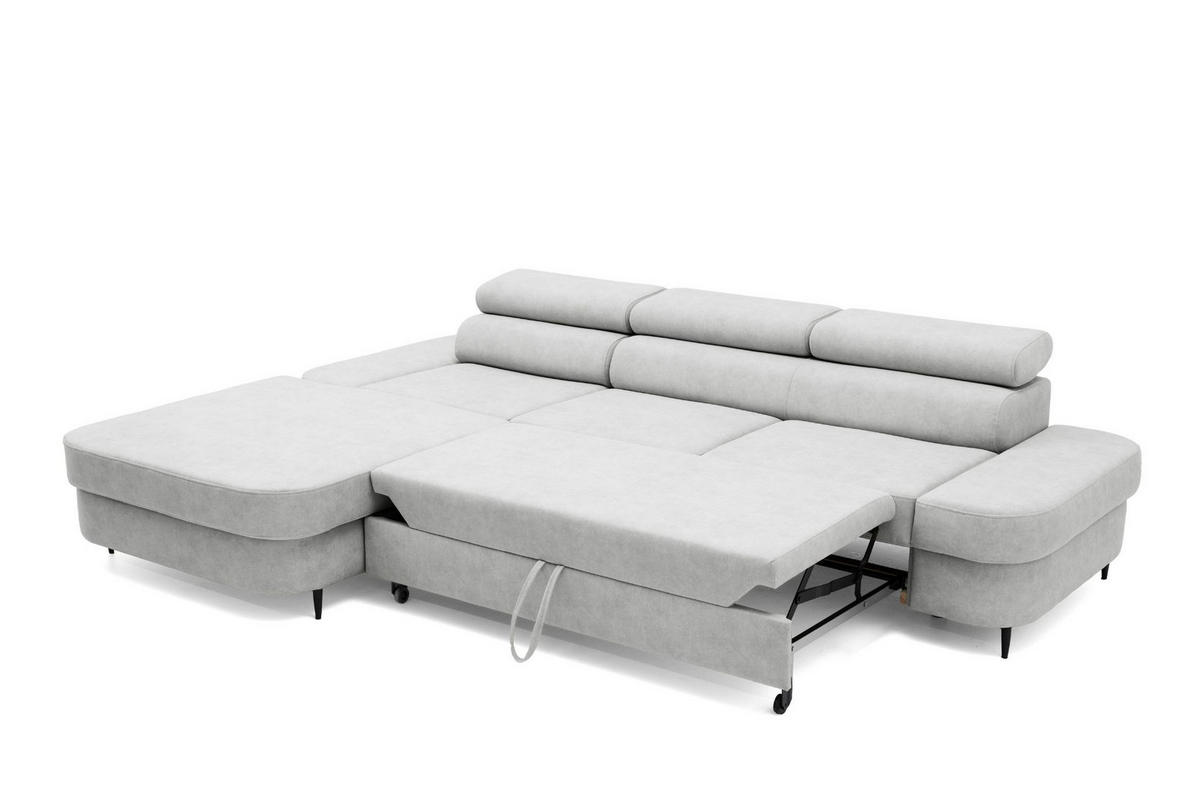 ECKSOFA JAZZ L Links mit Schlaffunktion 127x216 Velours Hellgrau - Hellgrau/Schwarz, Holz/Textil (285/237cm) - Muffo