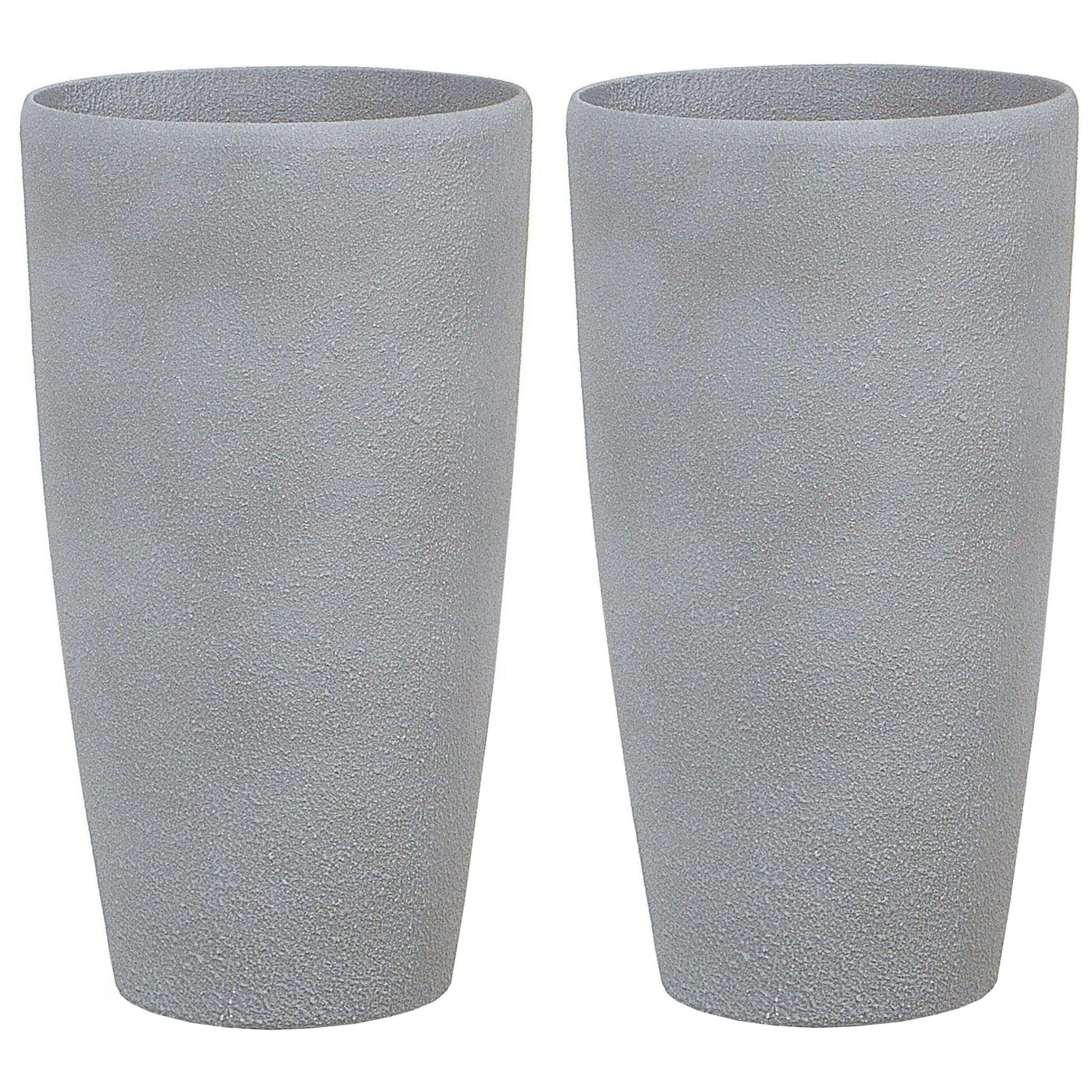 BLUMENTOPF 2er-Set hellgrau rund 31/31/58 cm Abdera - Hellgrau, Stein (58cm) - Beliani