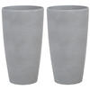 BLUMENTOPF 2er-Set hellgrau rund 31/31/58 cm Abdera - Hellgrau, Stein (58cm) - Beliani