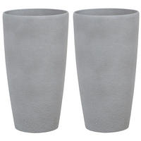 BLUMENTOPF 2er-Set hellgrau rund 31/31/58 cm Abdera - Hellgrau, Stein (58cm) - Beliani