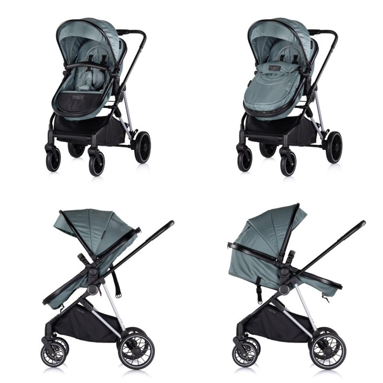 KOMBIKINDERWAGEN Aura 3 in 1 tuerkis Autositz, Babywanne, Wickeltasche, bis 22 kg - Türkis, Metall (98/60/106cm) - Chipolino