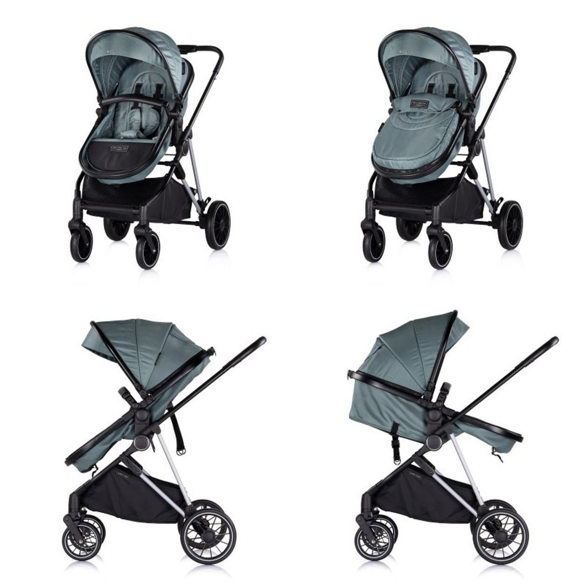 KOMBIKINDERWAGEN Aura 3 in 1 tuerkis Autositz, Babywanne, Wickeltasche, bis 22 kg - Türkis, Metall (98/60/106cm) - Chipolino