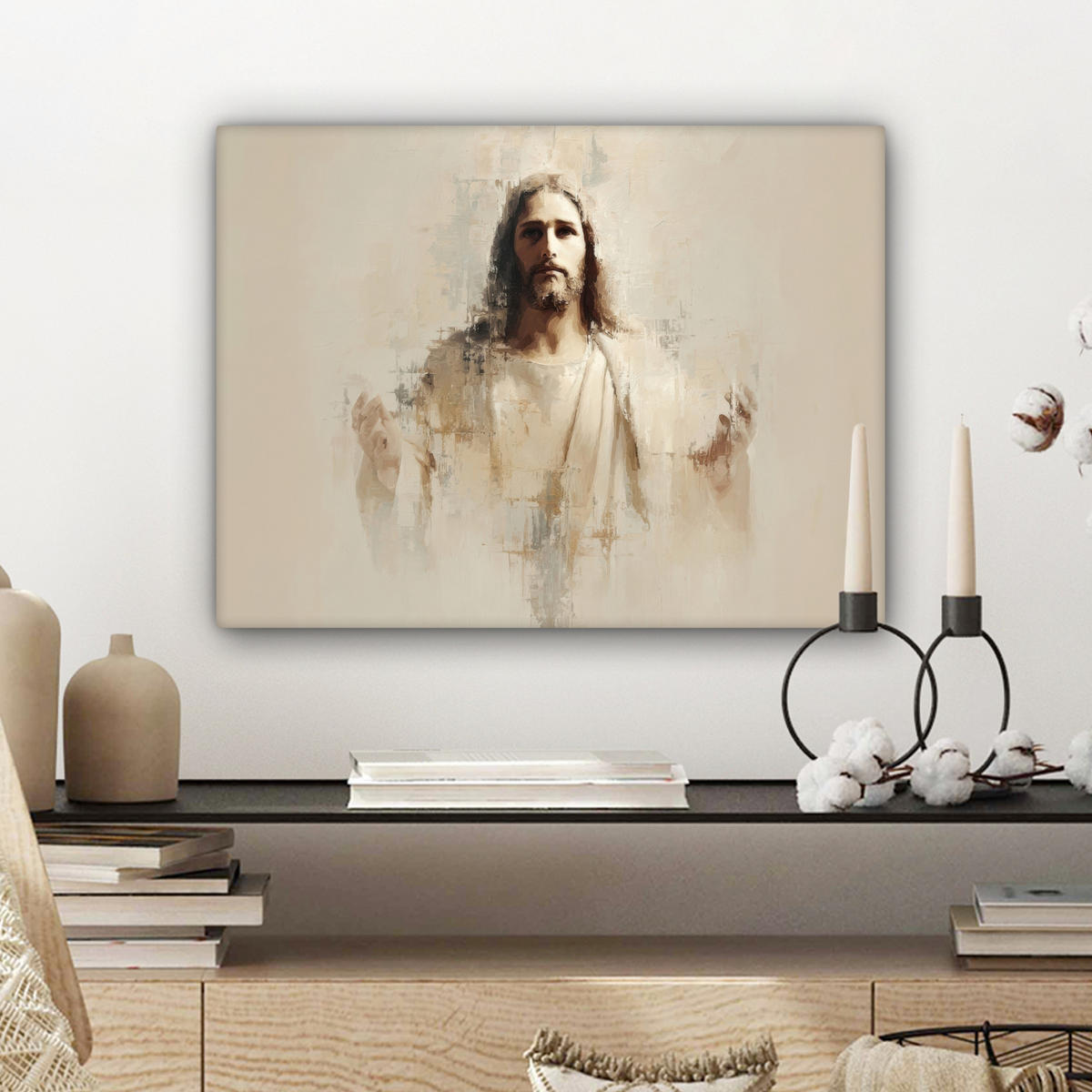 LEINWANDBILD Porträt - Abstrakt - Jesus - Beige Wandbild 40x30 cm - Beige, Textil (40/30cm) - MuchoWow