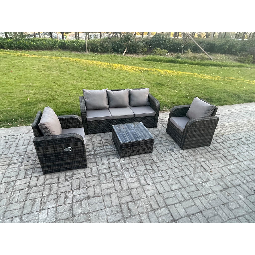 Thumbnail - Fimous Gartenmöbelgarnitur, Dunkelgrau, Metall, Kunststoff, Glas, 5-Sitzer, Füllung: Schaumstoff, quadratisch, Loungemöb...