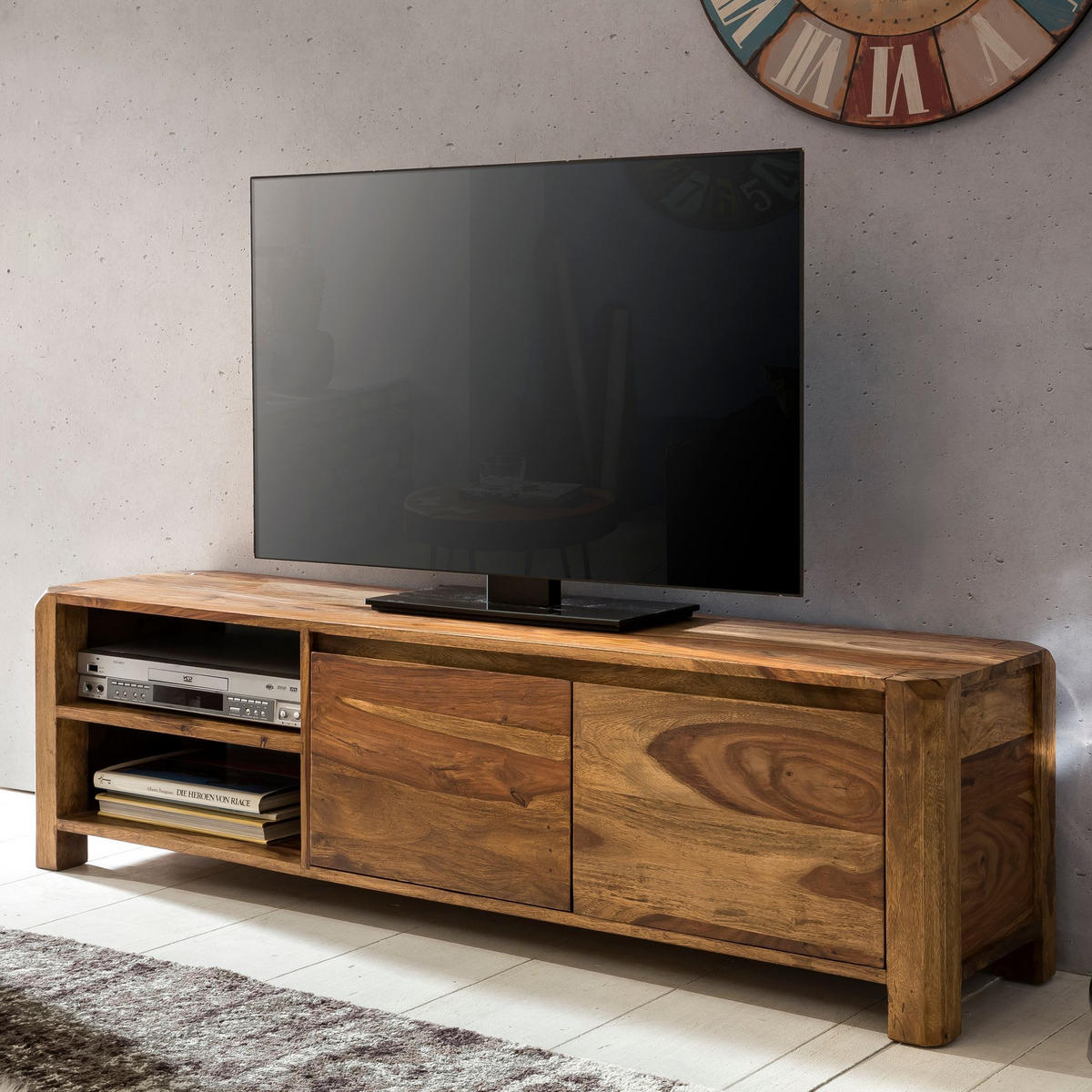 TV-LOWBOARD Massivholz, 4 Füße, viel Stauraum, Braun 140x35x40 cm - Braun, Holz (140/40/35cm) - KADIMA DESIGN