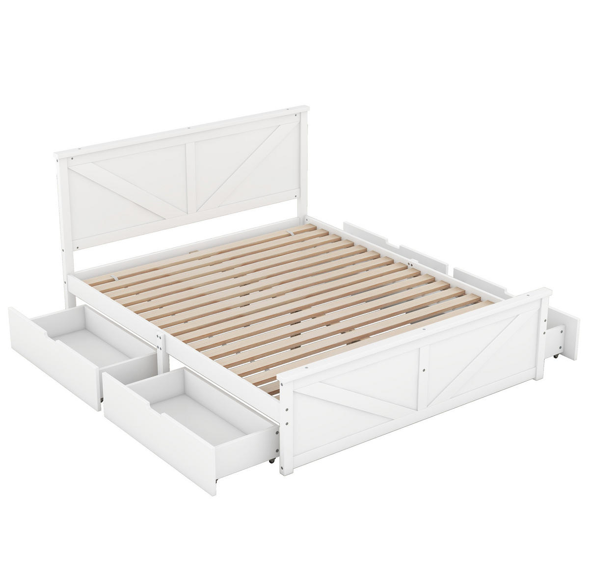 POSTEL 160/200 cm bílá z borovice a MDF se 4 úložnými zásuvkami a čelem - bílá, dřevo (160/200cm) - OKWISH