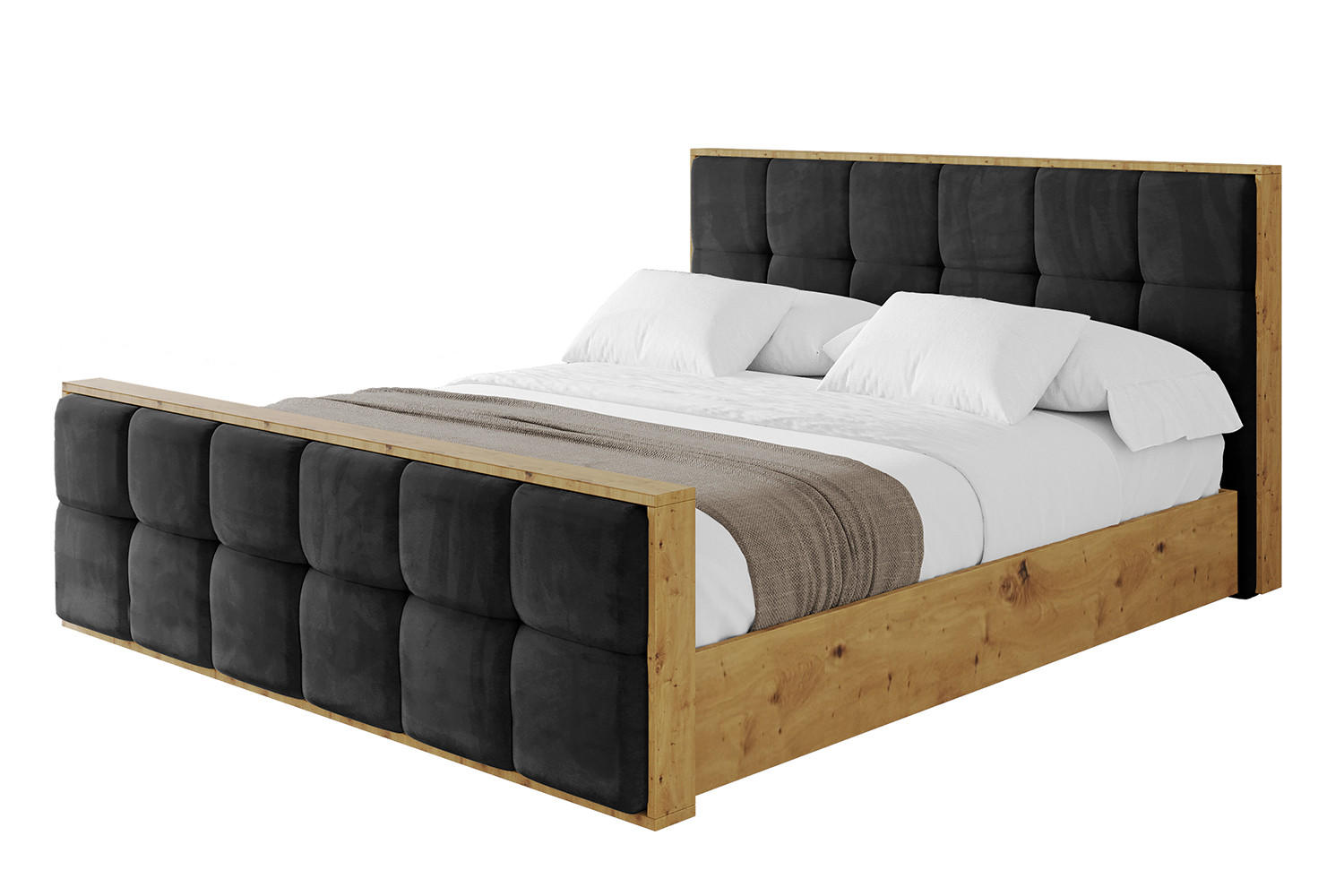 POLSTERBETT mit Bettkasten, Fußteil und Lattenrost, Boxbett ohne Matratze - ENZO7-Z 200x200 Schwarz - Schwarz, Holzwerkstoff/Textil (200/200cm) - ALTDECOR