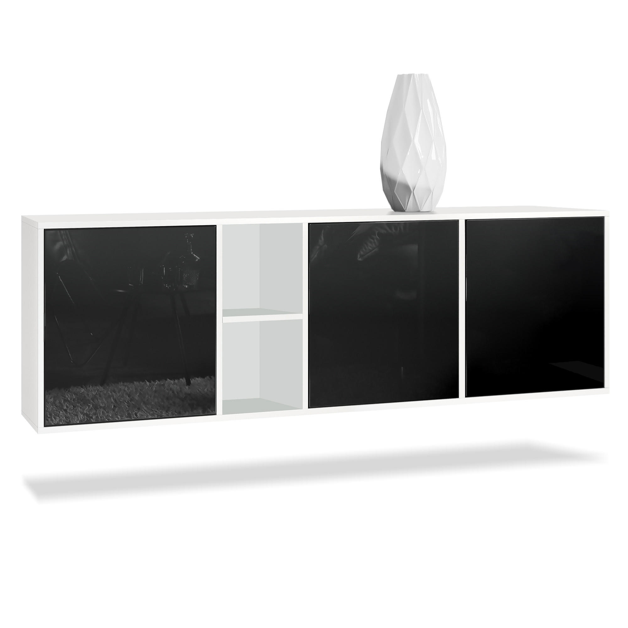 SIDEBOARD Cuba Türen in Schwarz Hochglanz - Schwarz Hochglanz, Holzwerkstoff (182/53/35cm) - Vladon