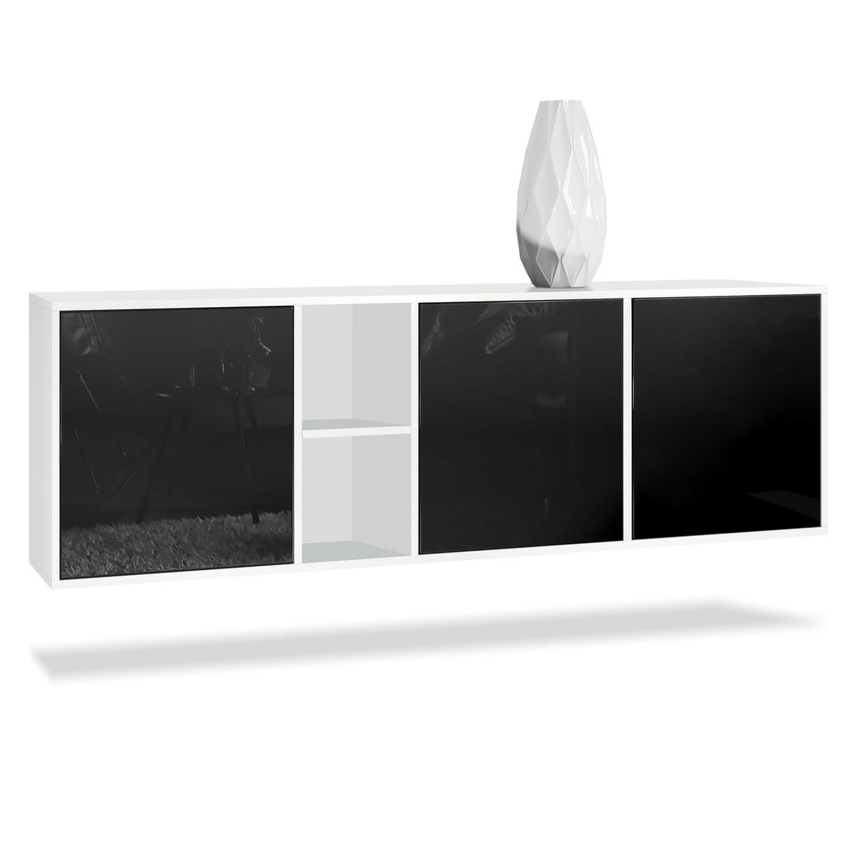 SIDEBOARD Cuba Türen in Schwarz Hochglanz - Schwarz Hochglanz, Holzwerkstoff (182/53/35cm) - Vladon