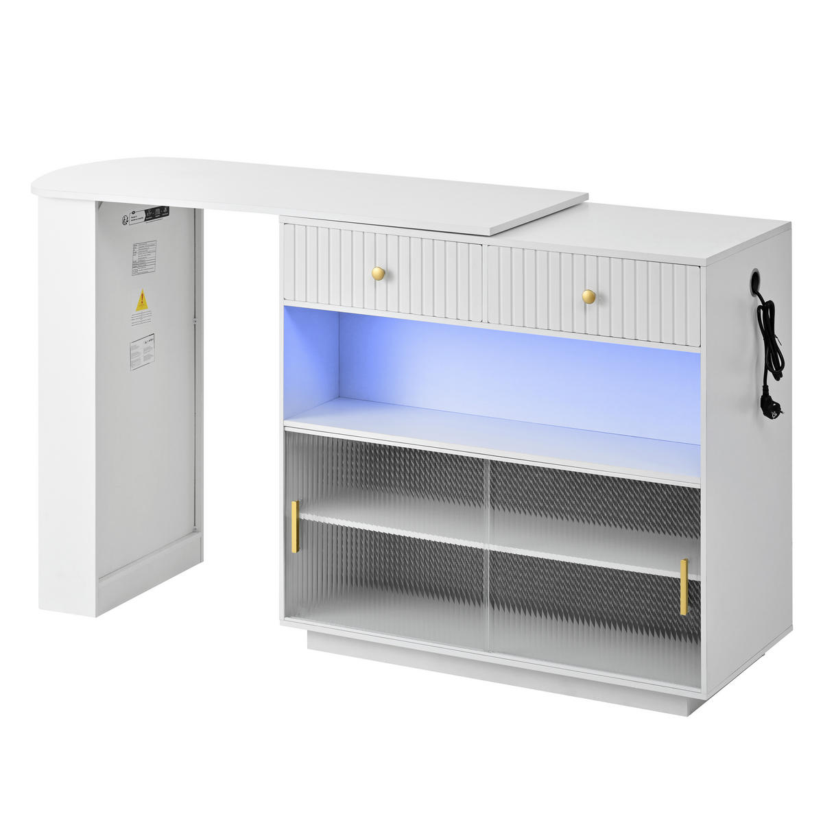 BARTISCH 120/50/95,5 cm in Weiß mit Stauraum, LED und Steckdosen - Weiß, Holzwerkstoff (50/120/95.5cm) - BEAOK