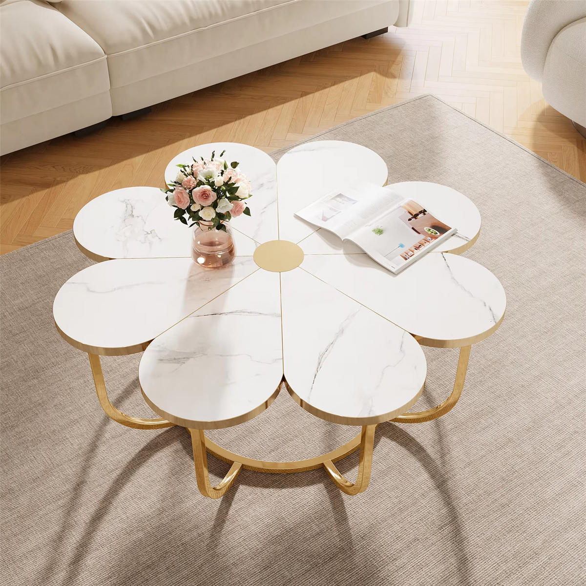 COUCHTISCH Blumenform Weiß Gold Design - Weiß, Metall (100/100/50cm) - Kaket
