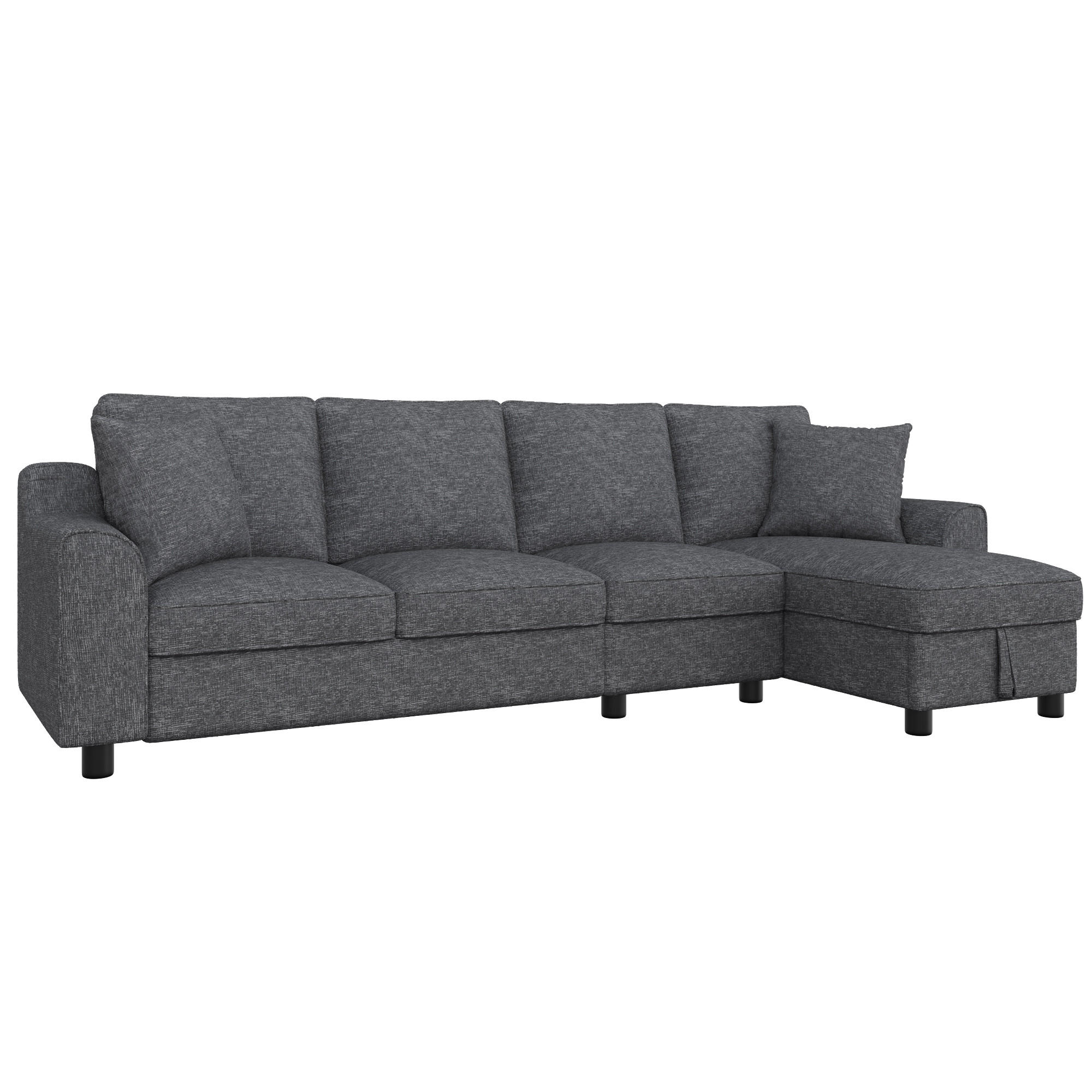 4-SITZER ECKSOFA Chenille Grau mit Stauraum und Getränkehaltern - Grau, Holzwerkstoff/Kunststoff (280/136cm) - WISHDOR