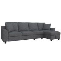 4-SITZER ECKSOFA Chenille Grau mit Stauraum und Getränkehaltern - Grau, Holzwerkstoff/Kunststoff (280/136cm) - WISHDOR