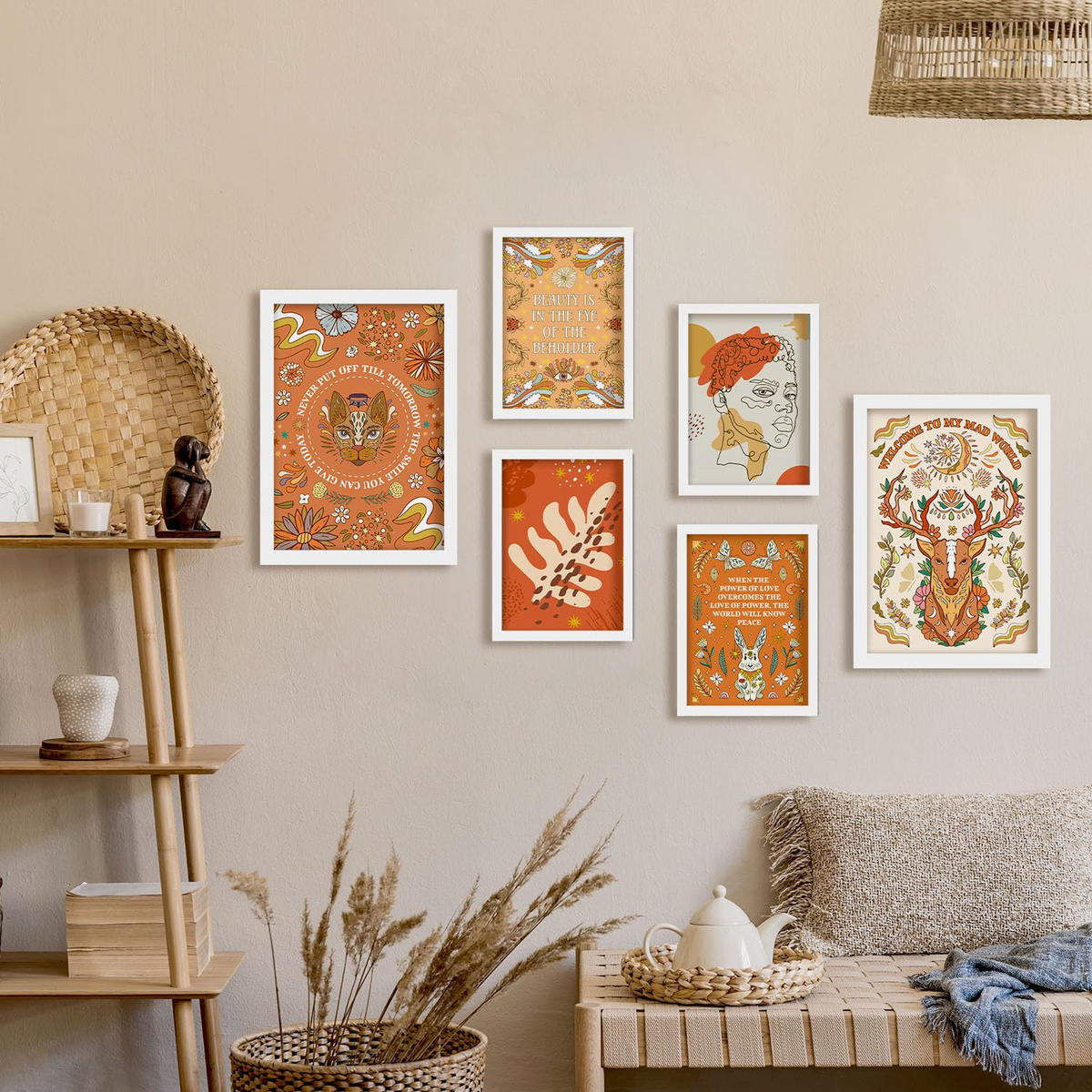 POSTER Set Mit 6 Drucken Von Orange In Brilliant Groovy Style Collection Dekorative Rahmen Für Ihr Zuhause Wandkunstdruck A3 & A4 Weißer Rahmen - Weiß, Papier (29/3cm) - Nacnic
