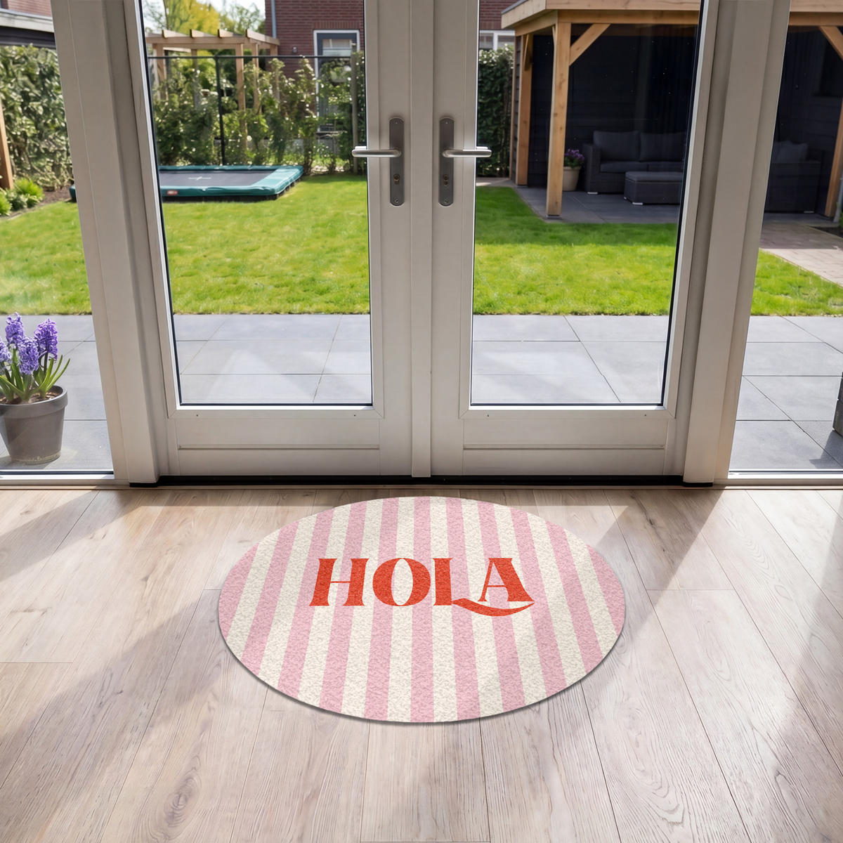 ROHOŽKA Hola - Citát - Pruhy - Pastelová - Růžová - Červená - Bílá 90x90 cm - růžová, textil/umělá hmota (90/0.4cm) - MuchoWow