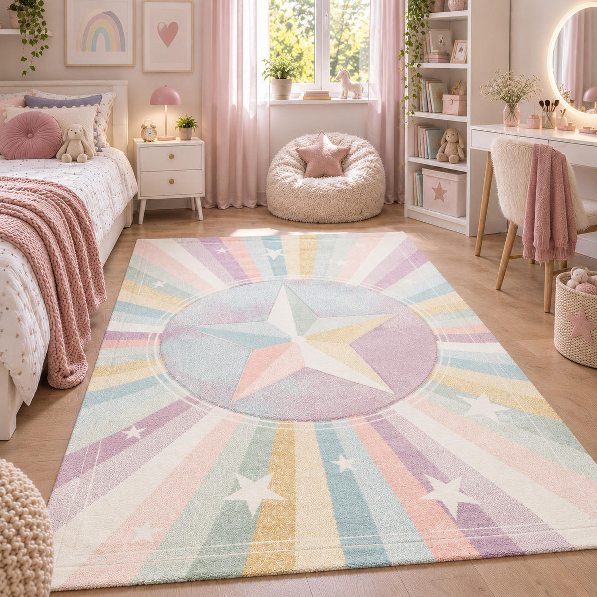 KINDER TEPPICH MAUI KIDS RAINBOW STAR - Multicolor, Textil (80/150cm) - Pergamon