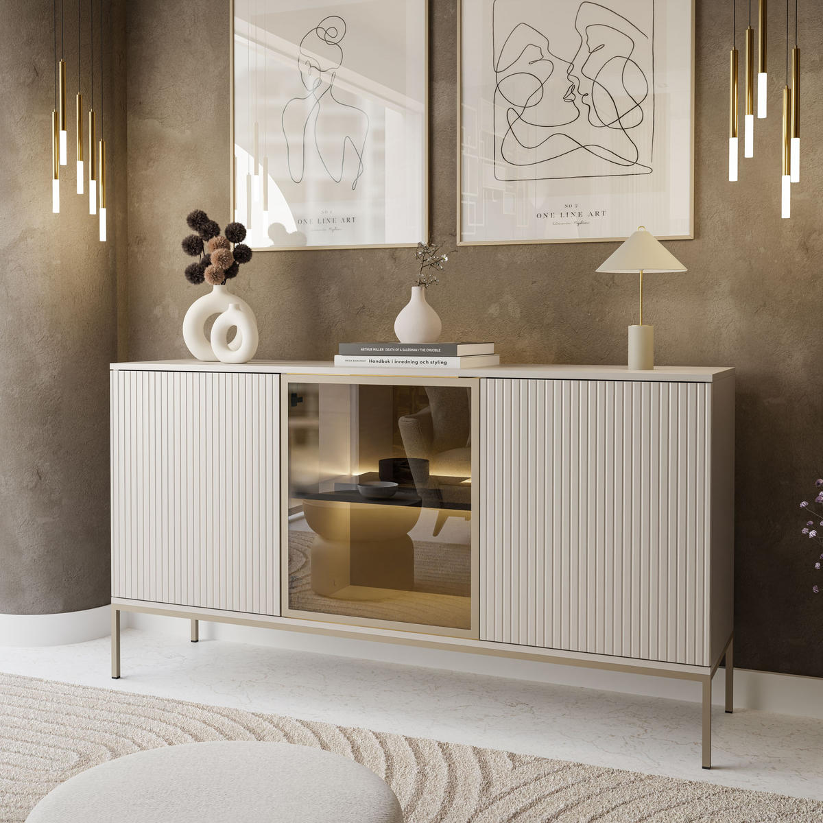 SIDEBOARD ECLIPSE K154 mit Beleuchtung,KASCHMIR - Kaschmir, Holzwerkstoff (154/83/39cm) - Lookway