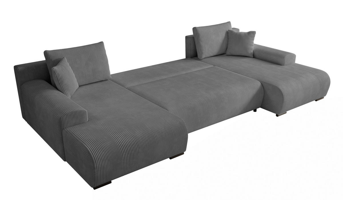 WOHNLANDSCHAFT Nelly U mit Bettkasten und Schlaffunktion, Cordstoff in U-Form - Dunkelgrau, Textil (349/80/185cm)