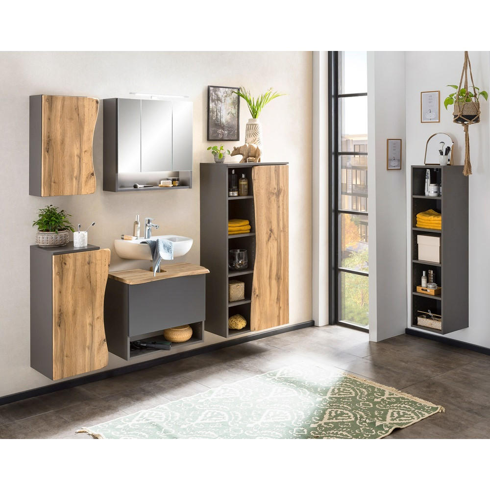 BADMÖBEL-SET 6-TLG. Kahla-03 - Anthrazit/Braun, Holzwerkstoff (199/200/40cm) - Lomado