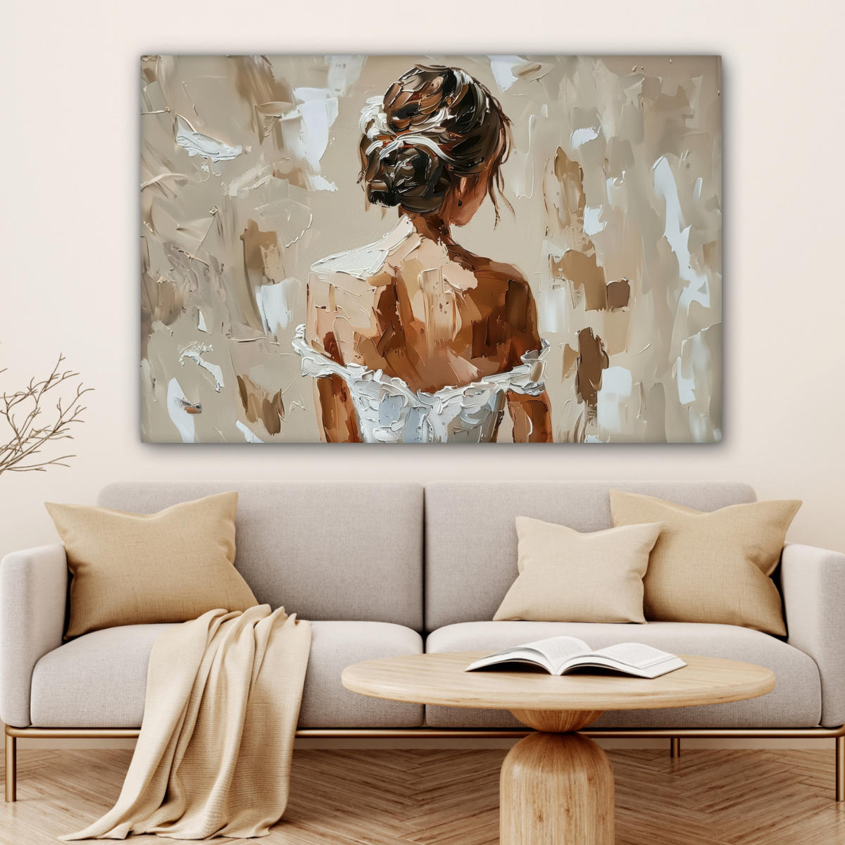 LEINWANDBILD - Frau - Farbe - Abstrakt - Beige - Modern - 120x80 - Kunstdruck - Sandfarben, Textil (120/80cm) - MuchoWow