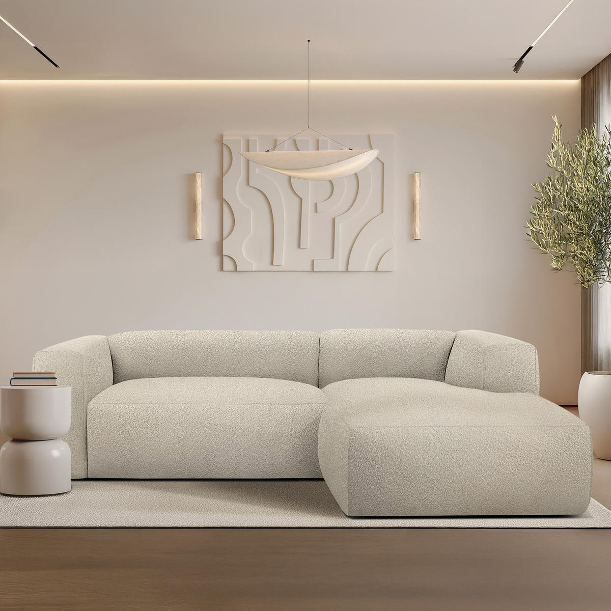 ECKSOFA RECHTS BUFFO, Hellbeige - Beige, Holz/Holzwerkstoff (225/176cm) - KONSIMO®
