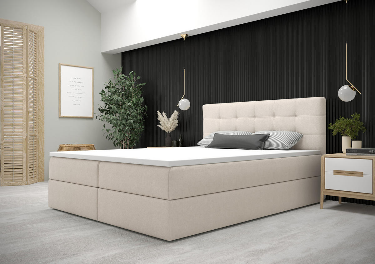 BOXBETT FADO 2 160x200, mit Matratze H3 und Topper, Cosmic 10 - Beige, Holz/Kunststoff (160/200cm) - Bedante