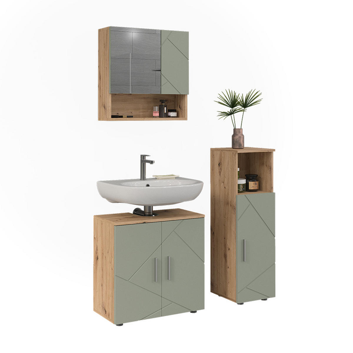 BADMÖBEL-SET Irma Salbeigrün 3 Teile - Salbeigrün, Holzwerkstoff (60/59/30cm) - Vicco