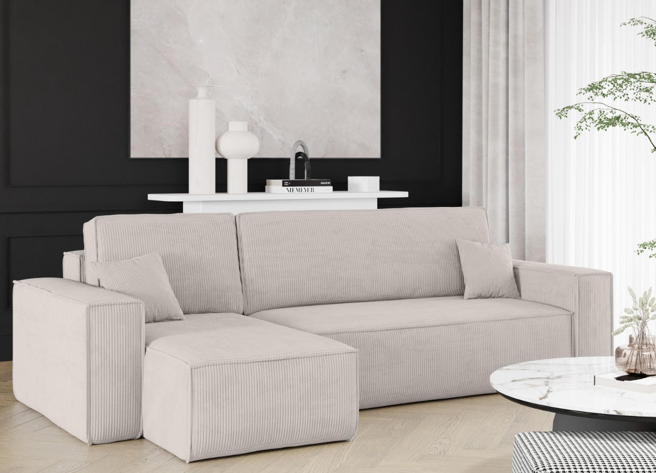 ECKSOFA Mit Schlaffunktion Und Bettkasten BEST Stoff Poso Dicker Cord Beige Links - Beige, Holz/Textil (142/244cm) - Kaiser Möbel