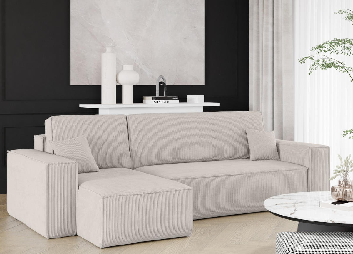 ECKSOFA Mit Schlaffunktion Und Bettkasten BEST Stoff Poso Dicker Cord Beige Links - Beige, Holz/Textil (142/244cm) - Kaiser Möbel