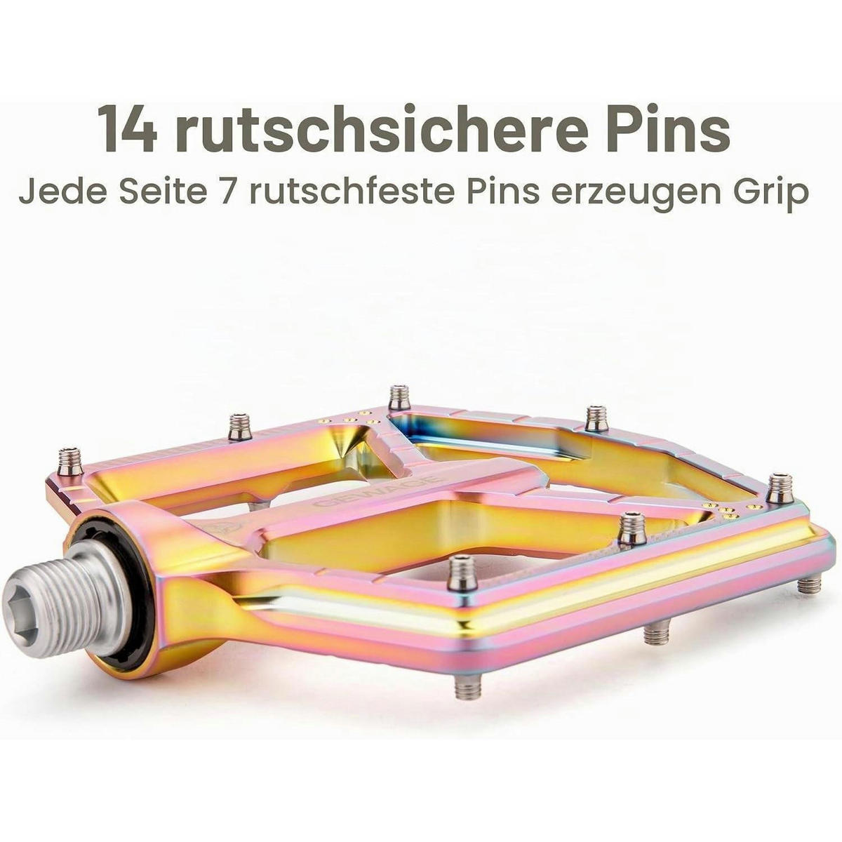MTB Pedale CNC-Aluminium ultraflach mit 14 Anti-Rutsch-Pins Rainbow Matte - Multicolor, Metall (11/1.5/12cm)