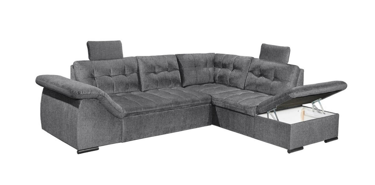 ECKSOFA mit Schlaffunktion und Bettkasten, verstellbare Armlehnen - Anthrazit, Textil (283/217cm) - ed exciting design