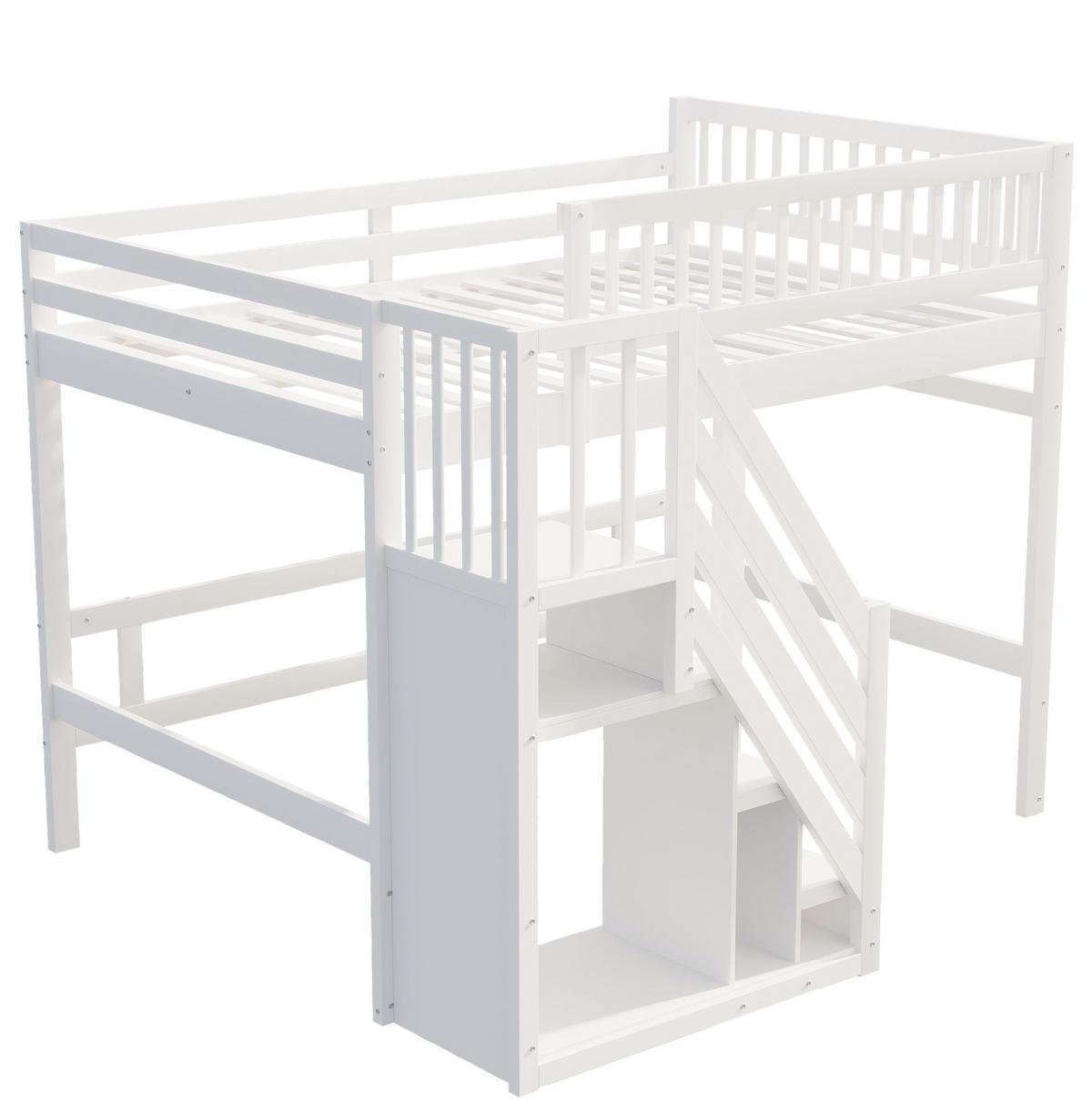 HOCHBETT 140/200 cm mit Aufbewahrungstreppe und hohem Geländer, Weiß/Grau - Weiß, Holzwerkstoff (140/200cm) - Redom