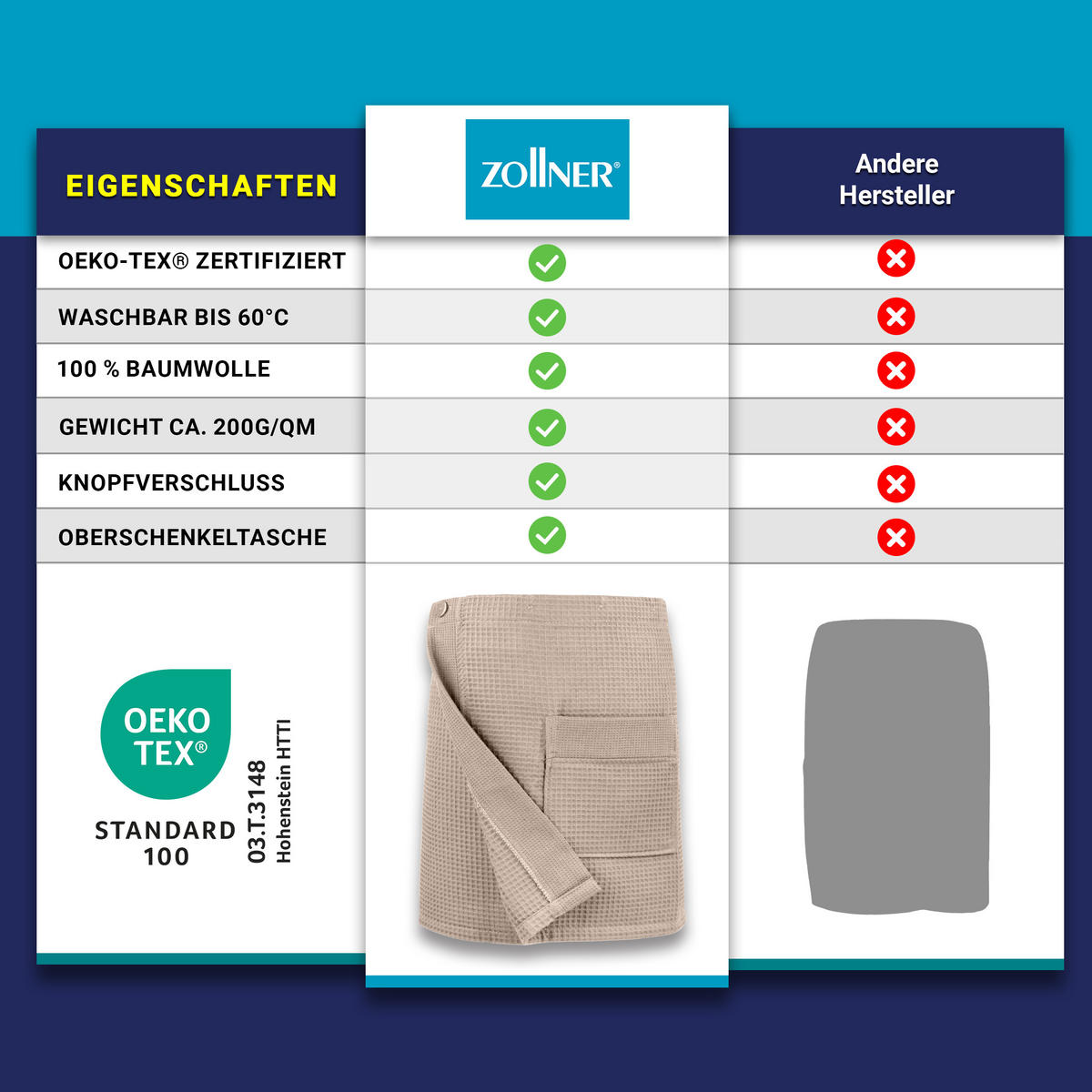 BADEMANTEL, Einheitsgröße, 100% Baumwolle, Grau - Grau, Textil (Einheitsgrößenull) - Zollner