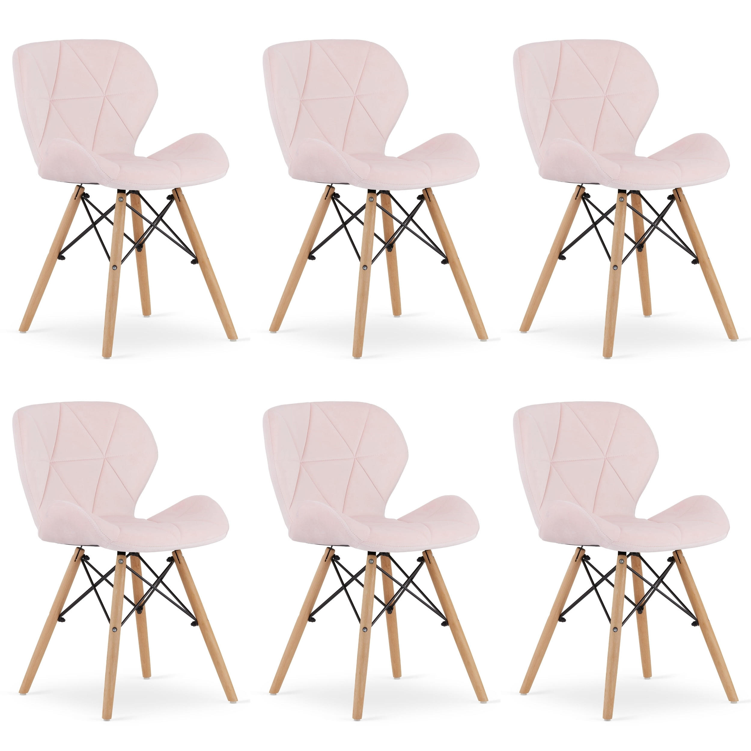 STUHL AMATRICE 6-er Set, Rosa, mit Samtstoff gepolstert - Rosa, Holz/Textil (48/74/53cm) - Komodee