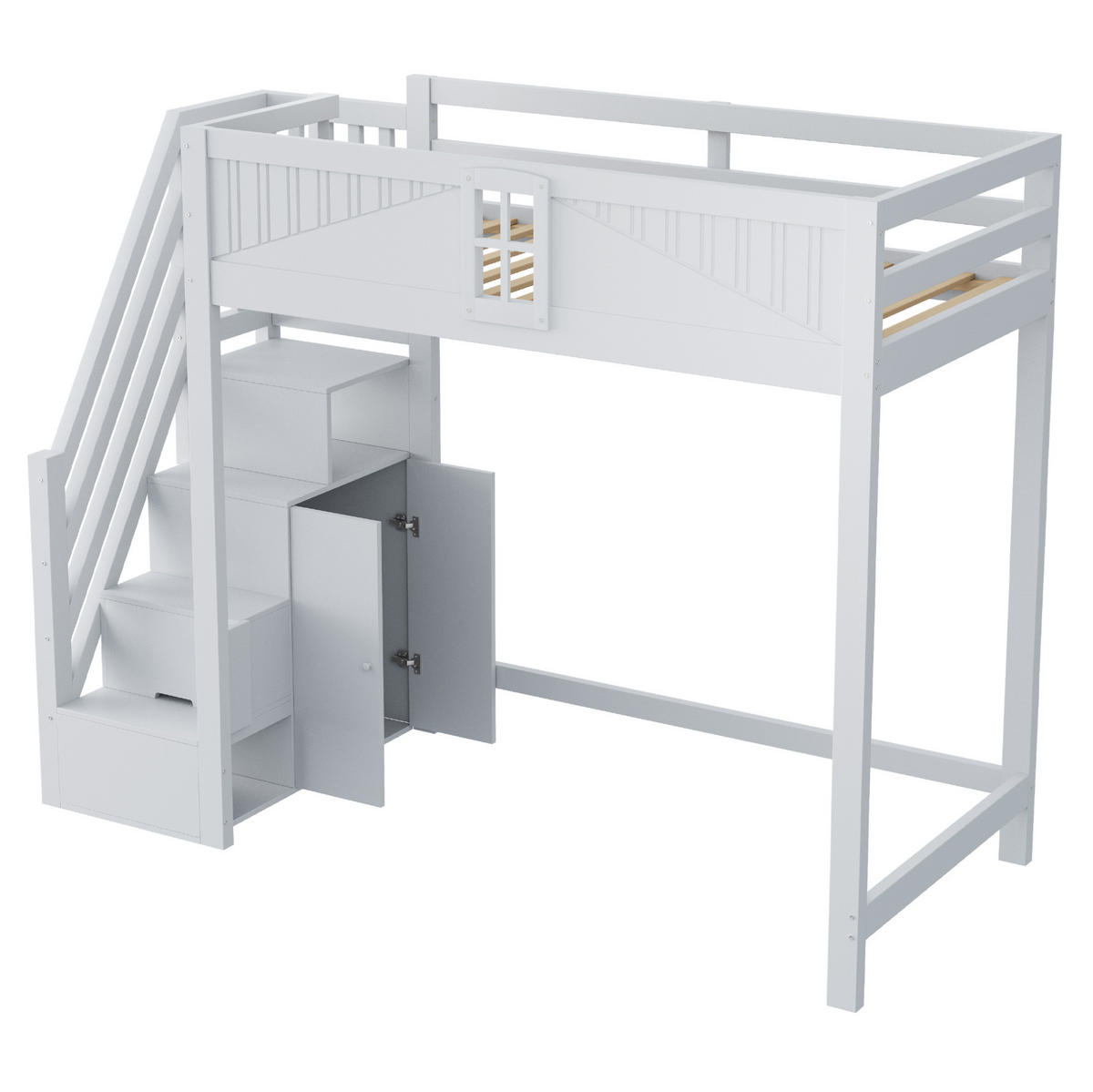 HOCHBETT 90/200 cm aus Massivholz in Grau mit Sicherheitszaun und flexibler Leiter - Grau, Holzwerkstoff (90/200cm) - Flora Grace