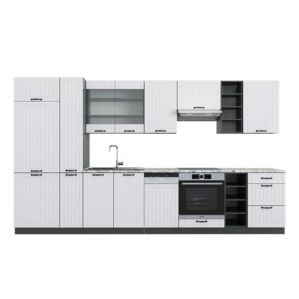 KÜCHENZEILE Fame-Line Weiß Landhaus/Anthrazit 355 cm, AP Marmor - Anthrazit/Weiß, Holzwerkstoff (355/81.6/60cm) - Vicco