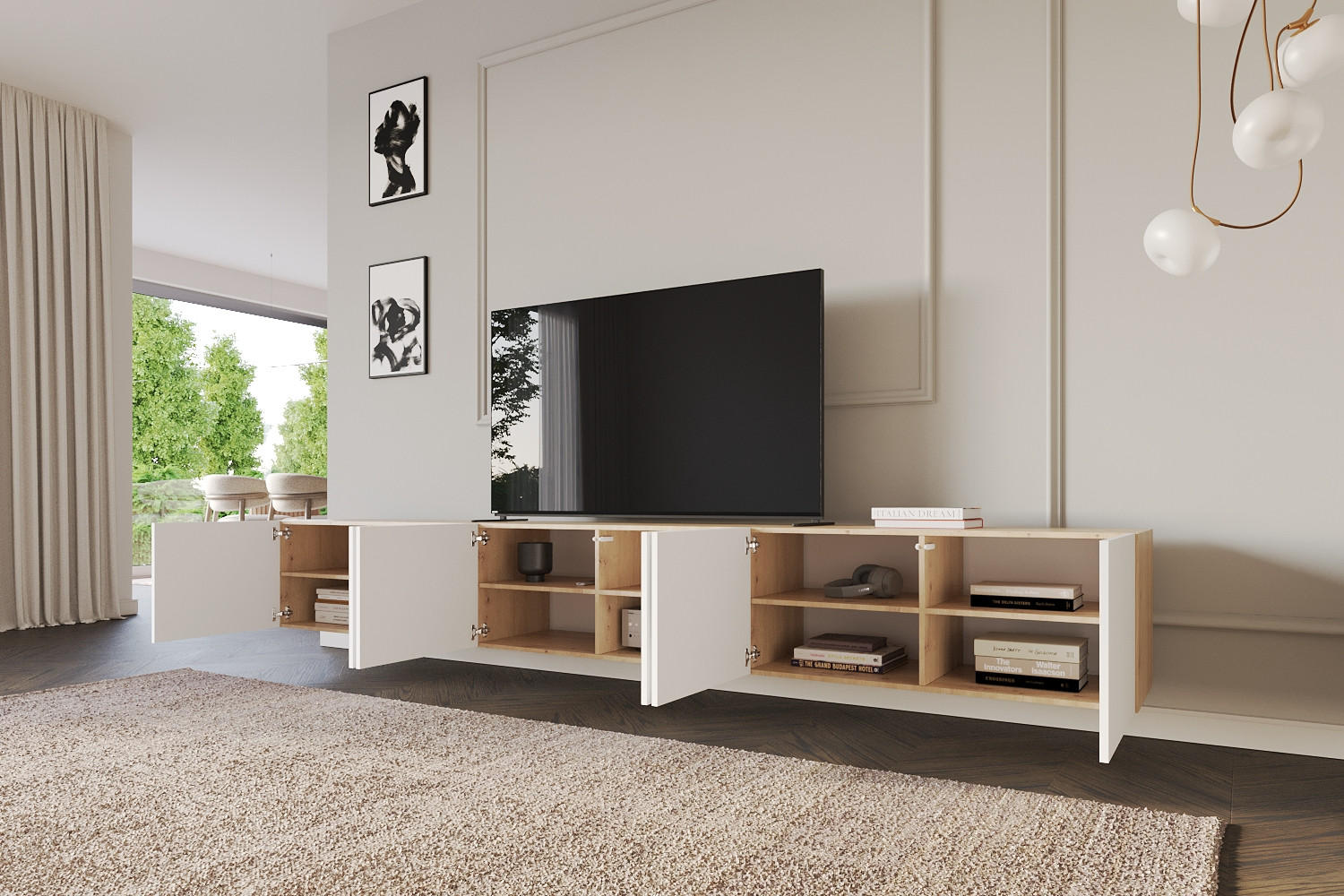 LOWBOARD ELIO-W 3x100x40x41 cm - Artisan / Weiß - Eiche Artisan, Holzwerkstoff (300/40/41cm) - ALTDECOR