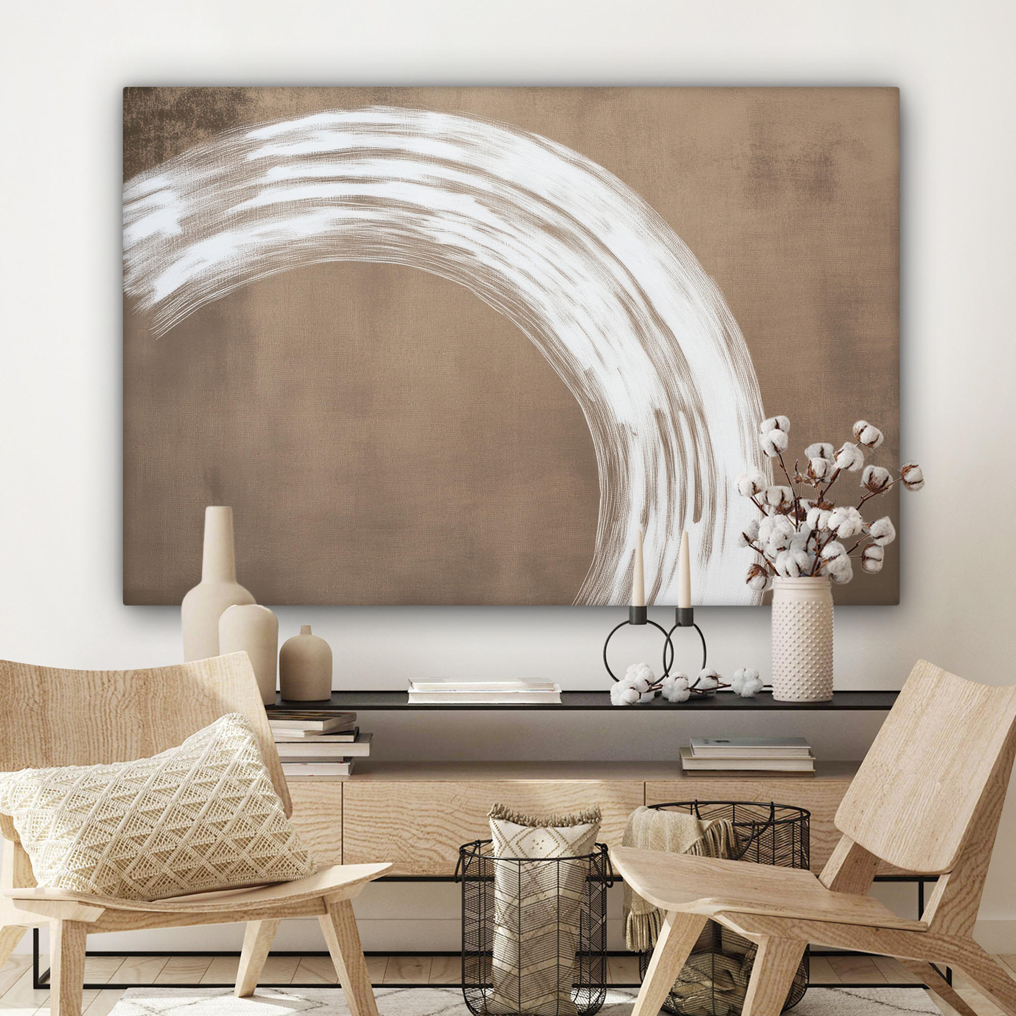 LEINWANDBILD Farbe - Braun - Japandi XXL 150x100 cm - Kupferfarben, Textil (150/100cm) - MuchoWow