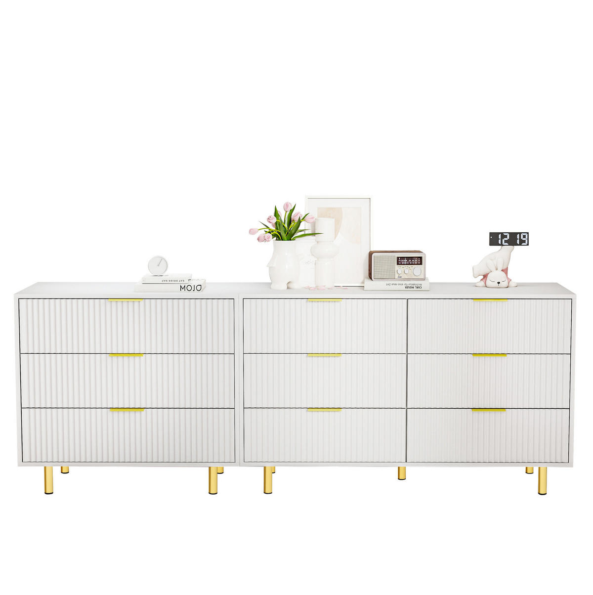SIDEBOARD 200/40/72 cm mit 9 Schubladen, modularer Aufbau und geprägten Fronten, Weiß - Weiß, Holzwerkstoff (200/72/40cm) - Redom