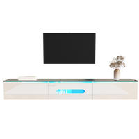 TV-SCHRANK aus MDF und Spanplatte 180x35x30 cm Schwarz/Weiß mit LED-Beleuchtung, Dämpfungsscharnieren und Wandmontage - Schwarz, Holzwerkstoff (180/30/35cm) - Modfu