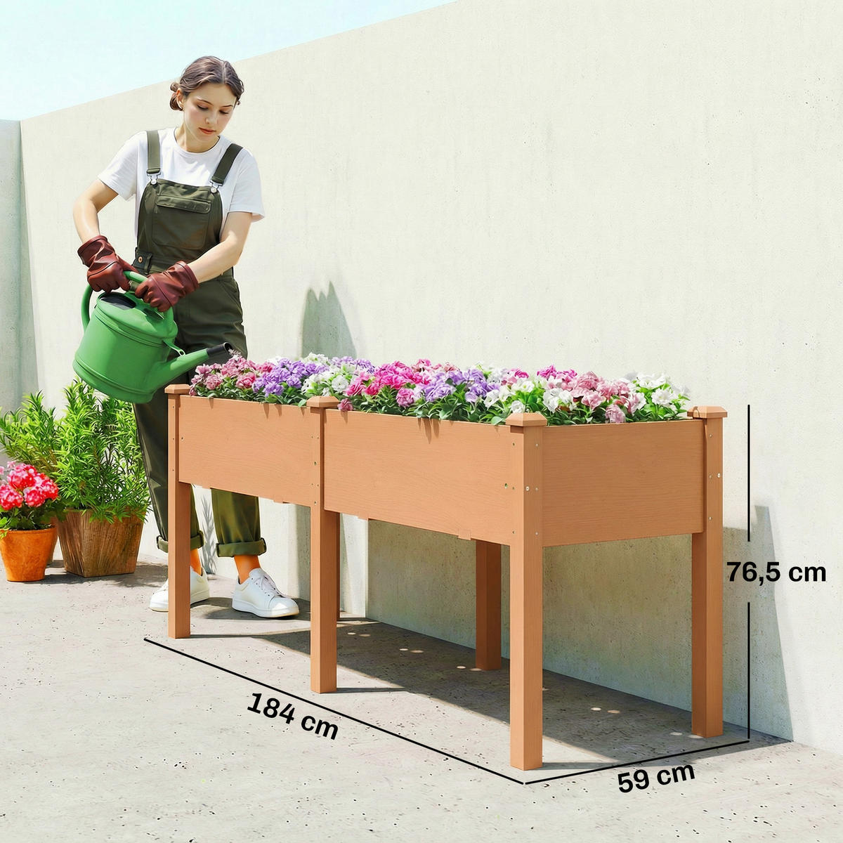 HOCHBEET, Holz-Beet 184 x 59 x 76,5 cm mit 6 Abflusslöchern, Braun - Multicolor, Holzwerkstoff (184/76.5/59cm) - FORIOUS