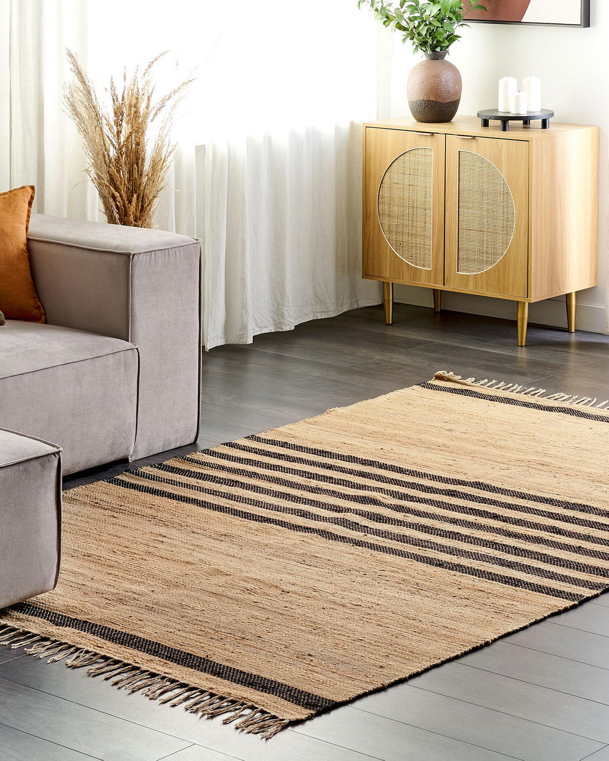 TEPPICH geflochten Beige 160/230 cm Ericek - Beige/Schwarz, Naturmaterialien (160/230cm) - Beliani